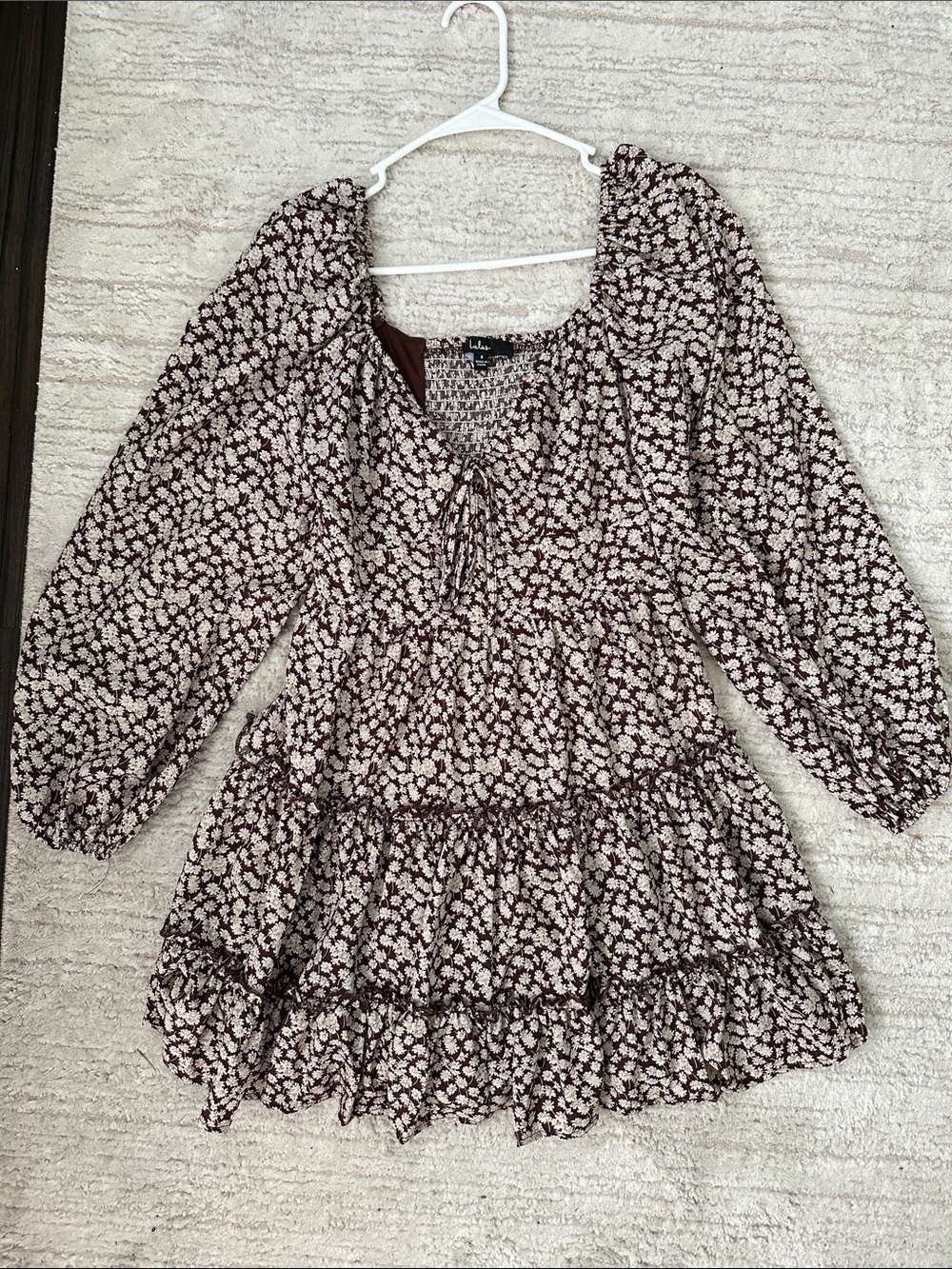 Lulu's Brown Floral Smocked Mini Dress